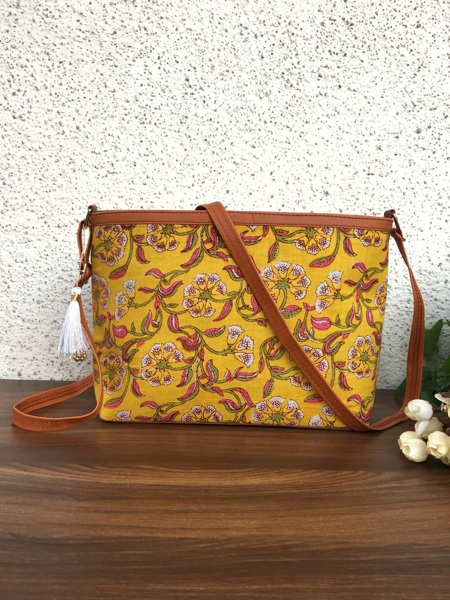 Minsk - 3 zip- Big size - Sling Bag - Yellow Flower