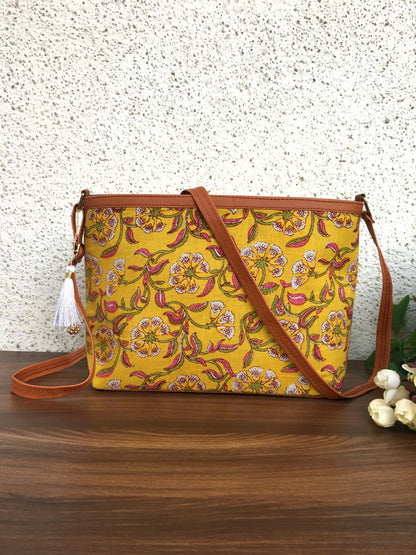 Minsk - 3 zip- Big size - Sling Bag - Yellow Flower
