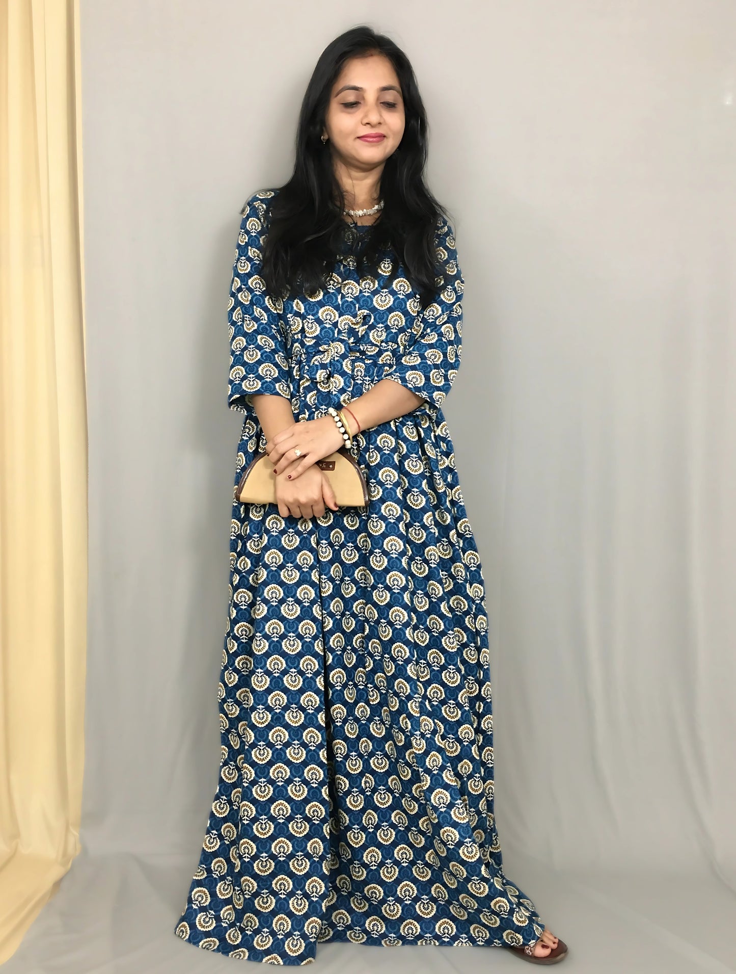 Sunflower  - Blue - Maternity Kurti with Feeding Zips - Cotton Flex - Thicker Fabric (Copy)