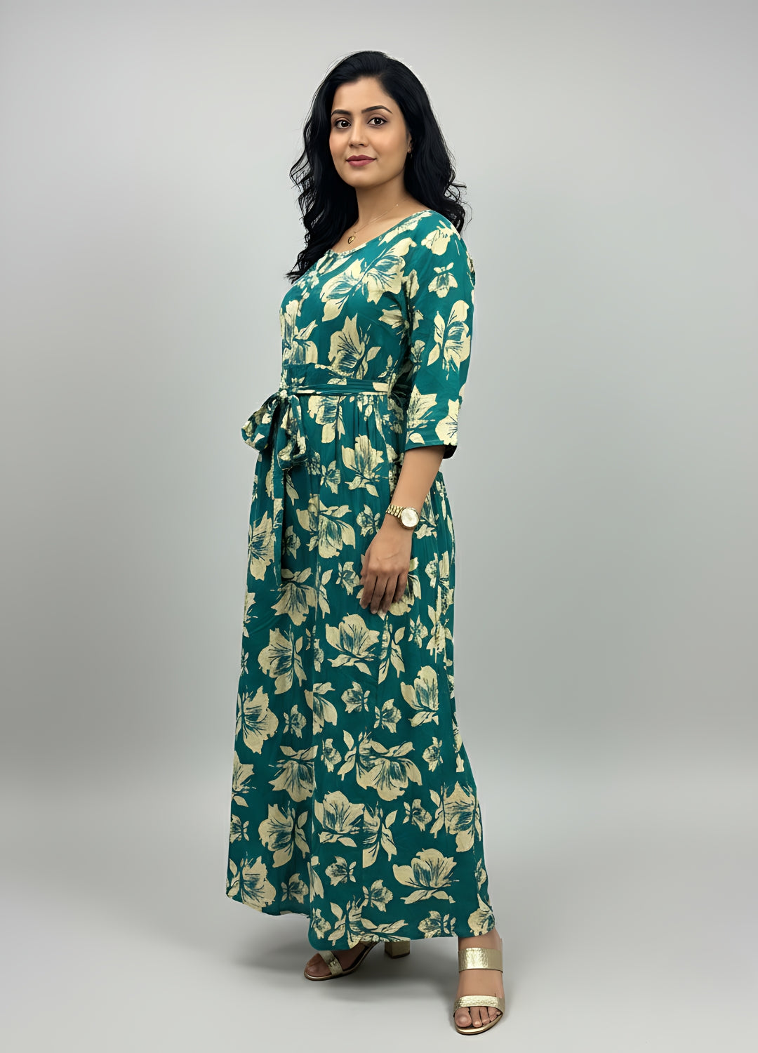 Tropical - Sea Green - Maternity Kurti with Feeding Zips - Soft Rayon