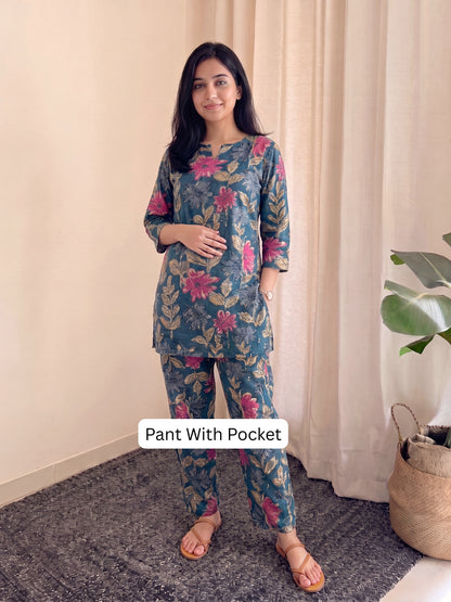 Blue Pink Sunflower - Cord Set - Pure Cotton