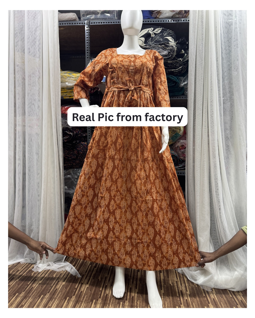 Dessert White Leaves - Maternity Kurti with Feeding Zips - Cambric Cotton