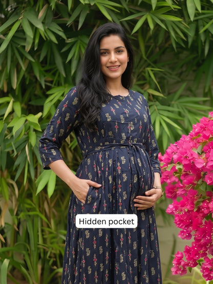 Belmira - Blue - Maternity Dress with Feeding Zips - Soft Rayon