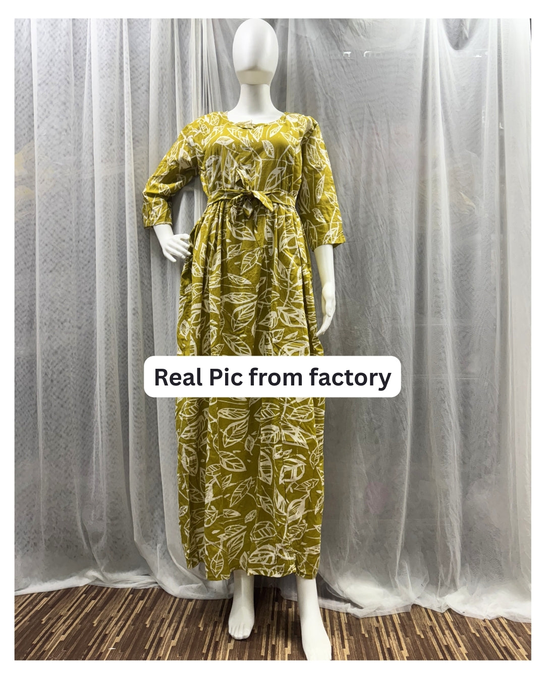 Dessert Yellow Leaf - Maternity Kurti with Feeding Zips - Soft Rayon