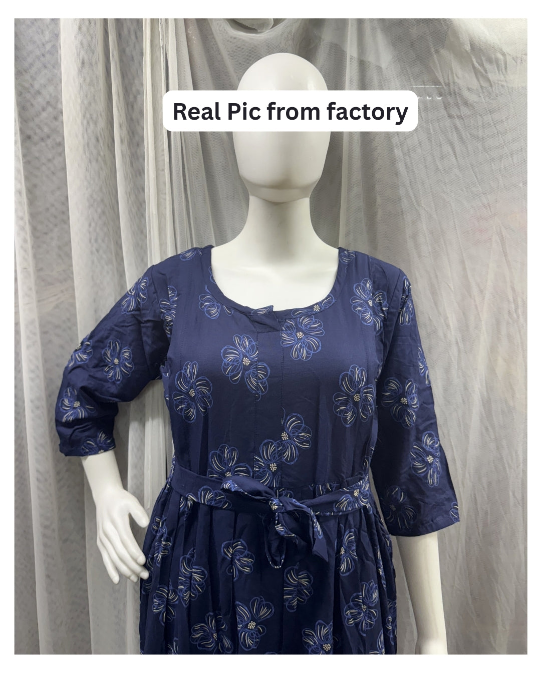 Sketch Blue Flower - Maternity Kurti with Feeding Zips - Soft Rayon