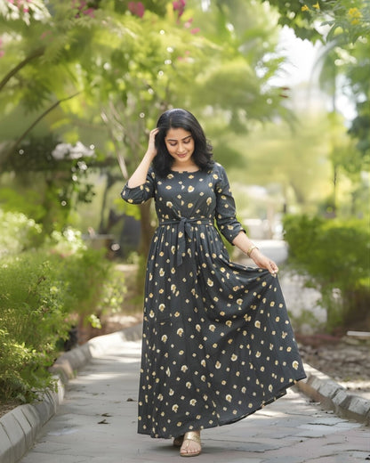 Grey White Mushroom Flower - Maternity Kurti with Feeding Zips - Soft Rayon