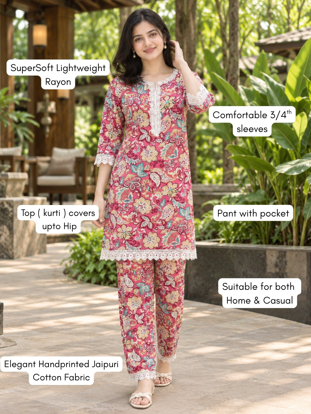 Lace Work - Baby Pink - Cord Set - Soft Rayon