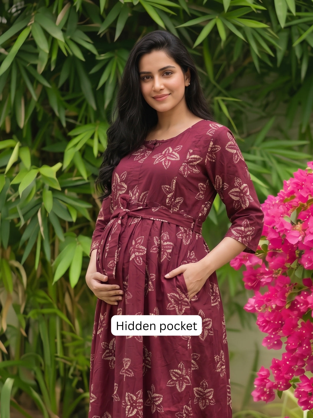 Meher Maroon - Maternity Dress with Feeding Zips - Soft Rayon