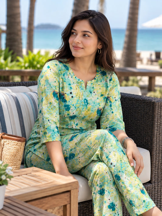 Floral Bliss - Sea Green - Cord Set - Soft Rayon