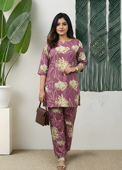 Pink Cream Flower - Cord Set - Pure Cotton