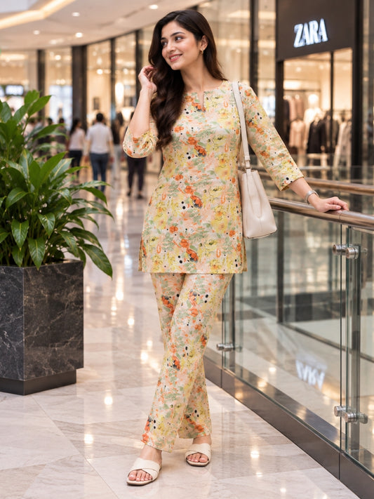 Floral Bliss - Yellow - Cord Set - Soft Rayon