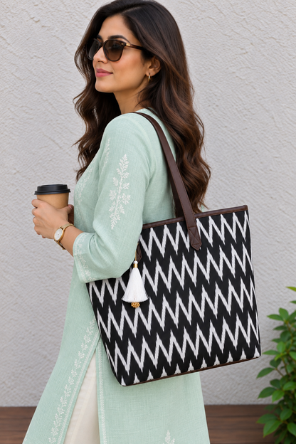 Black Zigzag - Printed Tote Bag