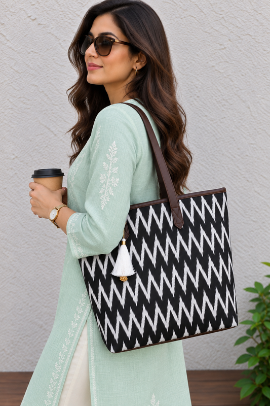 Black Zigzag - Printed Tote Bag