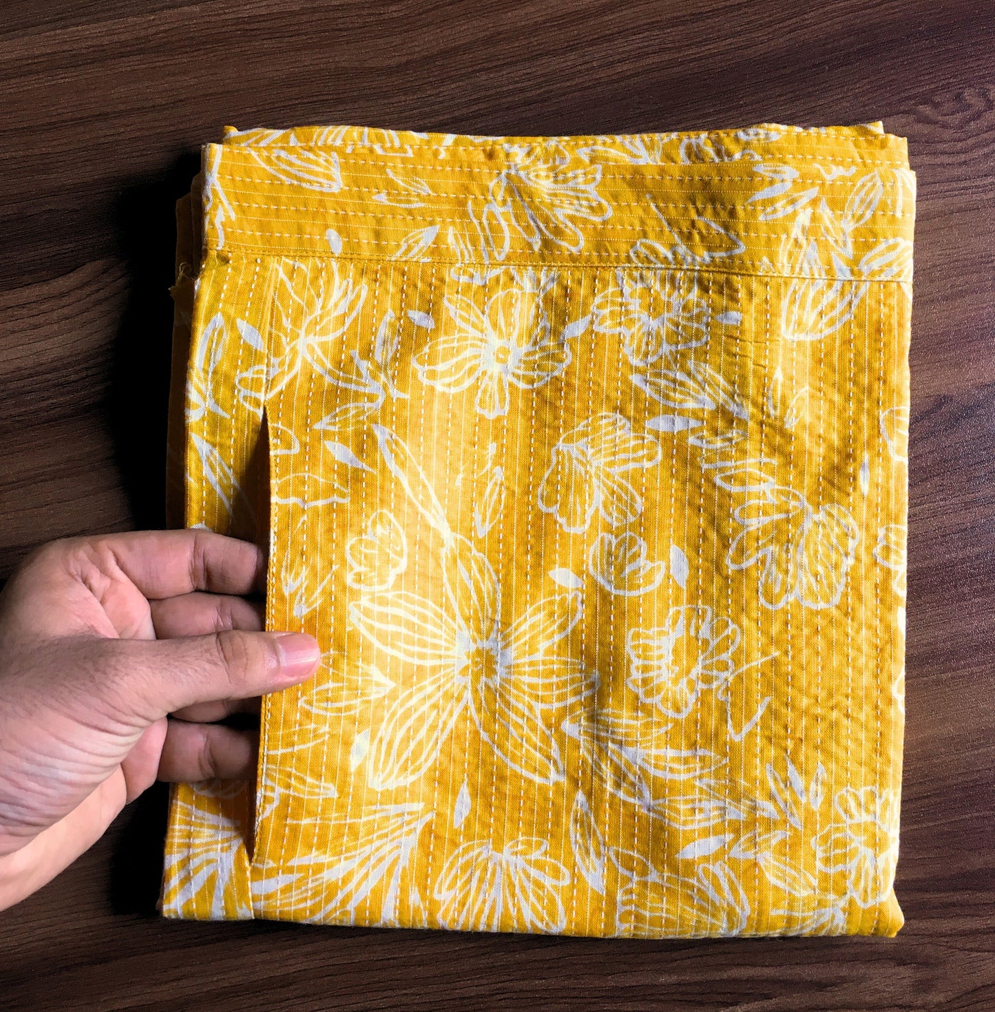 Katha Work - Yellow White Flower - Cord Set - Pure Cotton