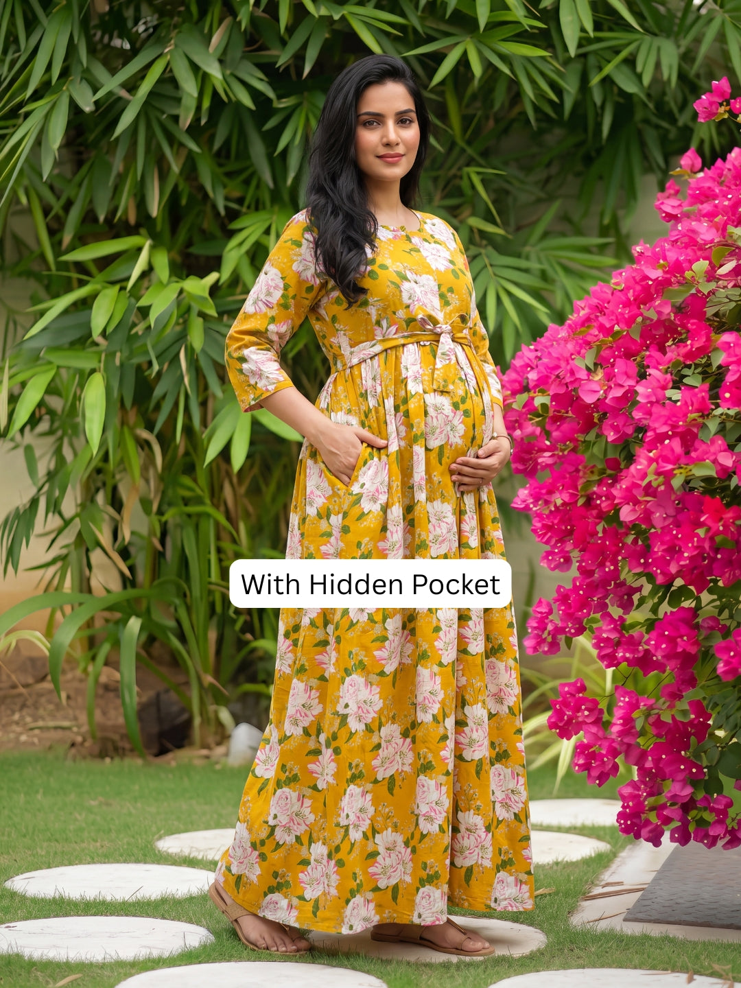Exotic Yellow - Maternity Dress with Feeding Zips - Pure Cotton