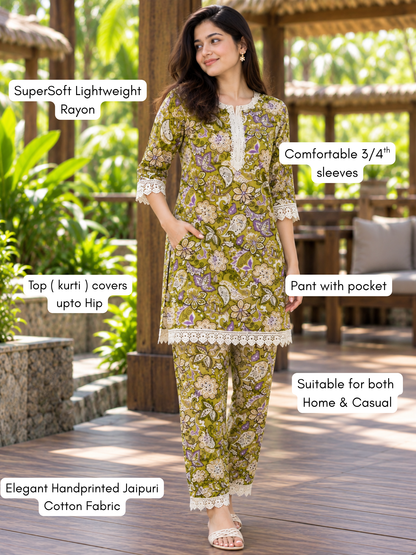 Lace Work - Pista - Cord Set - Soft Rayon