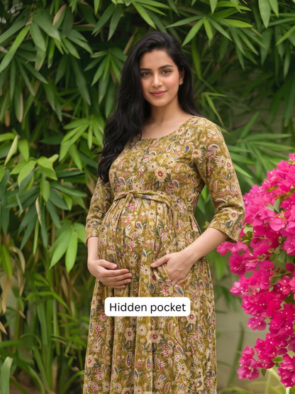 Gulmohar - Dessert - Maternity Dress with Feeding Zips - Pure Cotton