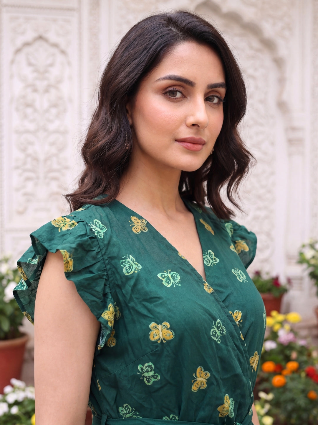 Green Butterfly - Sleevless Midi Dress - Soft Rayon