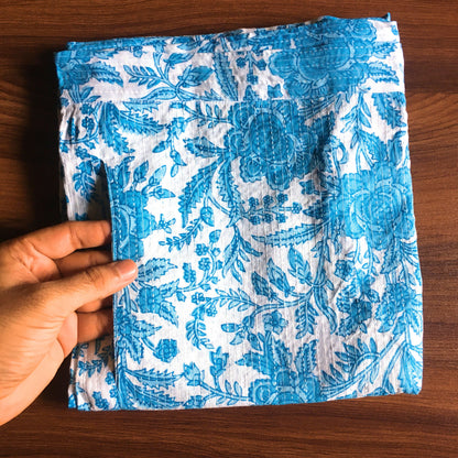 Katha Work - Blue White Flower - Cord Set - Pure Cotton