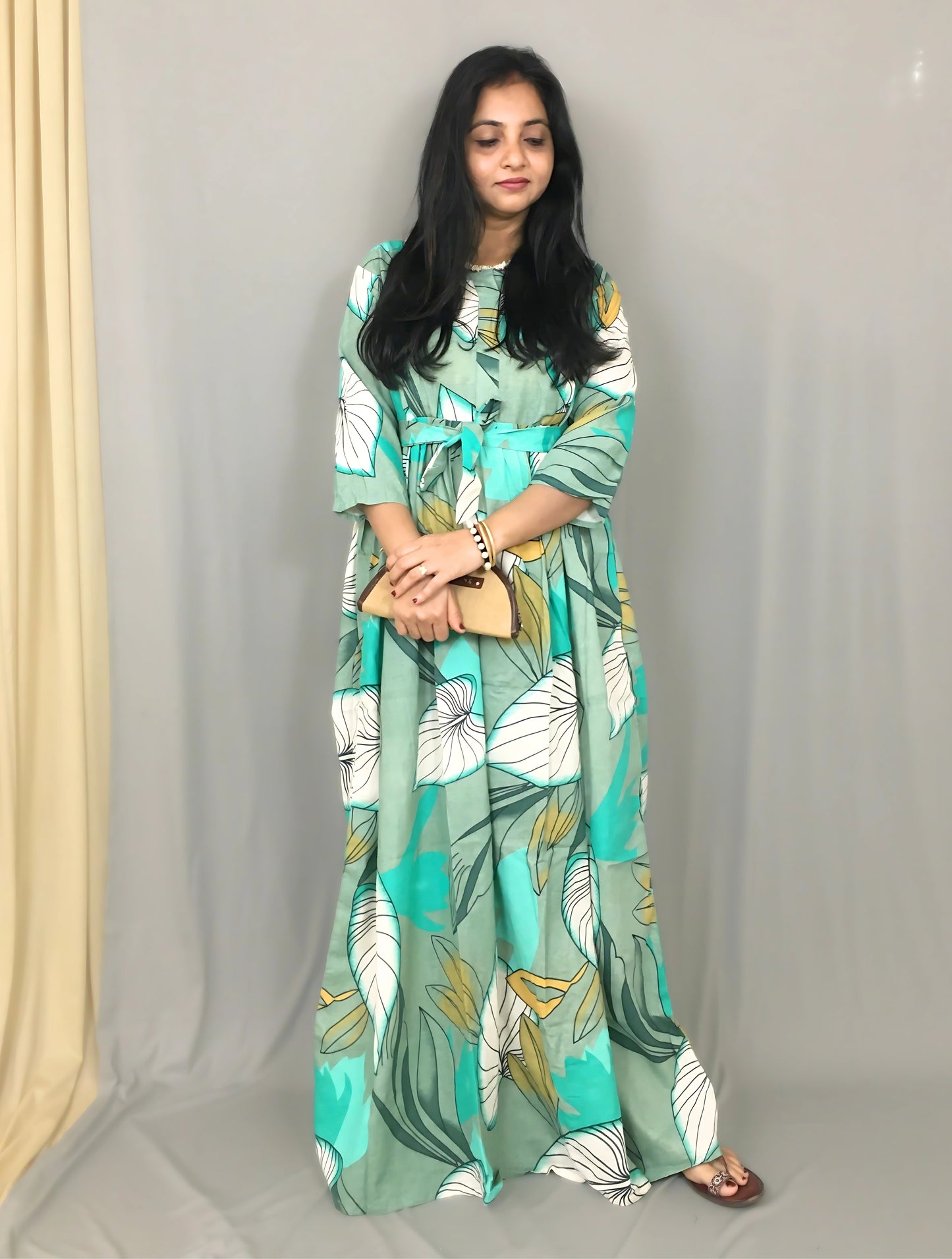 Lotus Sea Green - Maternity Kurti with Feeding Zips - Cotton Flex - Thicker Fabric