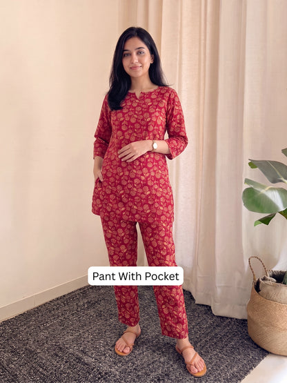 Red Cream Sunflower - Cord Set - Pure Cotton