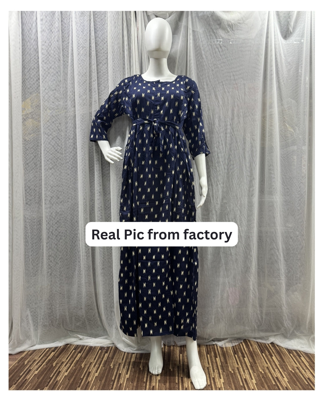 Blue Fine - Maternity Kurti with Feeding Zips - Soft Rayon