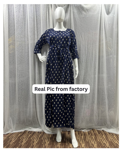 Blue Fine - Maternity Kurti with Feeding Zips - Soft Rayon