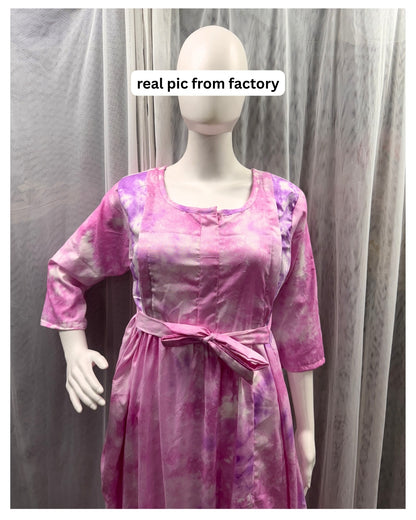 Tie Dye - Pink - Maternity Kurti with Feeding Zips - Soft Rayon