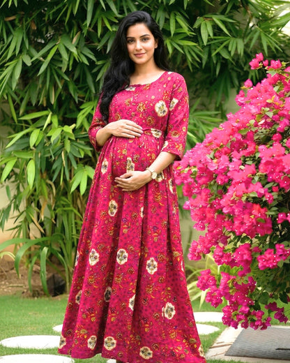 Raani White Sunflower - Maternity Kurti with Feeding Zips - Soft Rayon