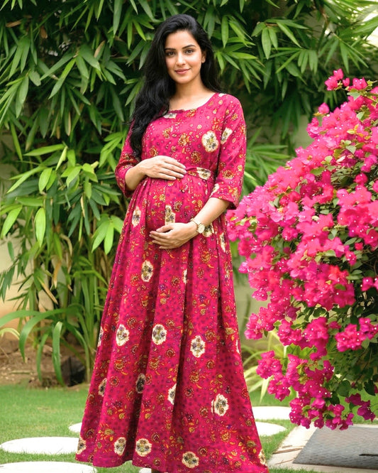 Raani White Sunflower - Maternity Kurti with Feeding Zips - Soft Rayon