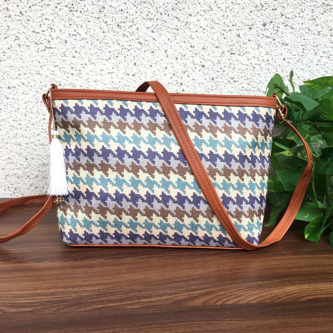 Minsk - 3 zip- Big size - Sling Bag - Checks Blue Brown