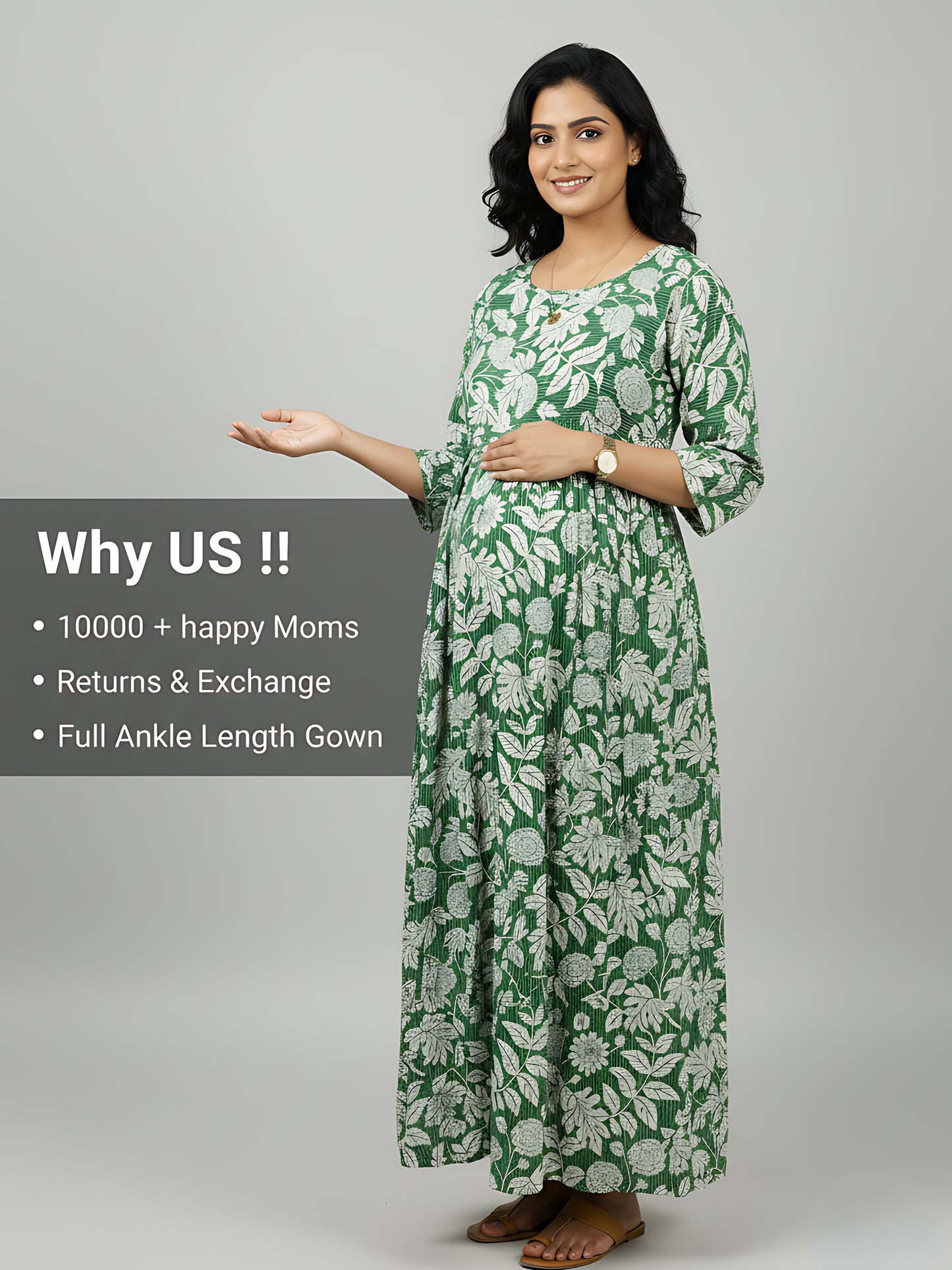 Leafy Stripes - Green - Maternity Kurti with Feeding Zips - Soft Rayon
