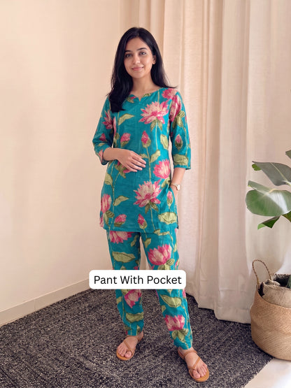 Lotus SeaGreen Pink - Cord Set - Pure Cotton