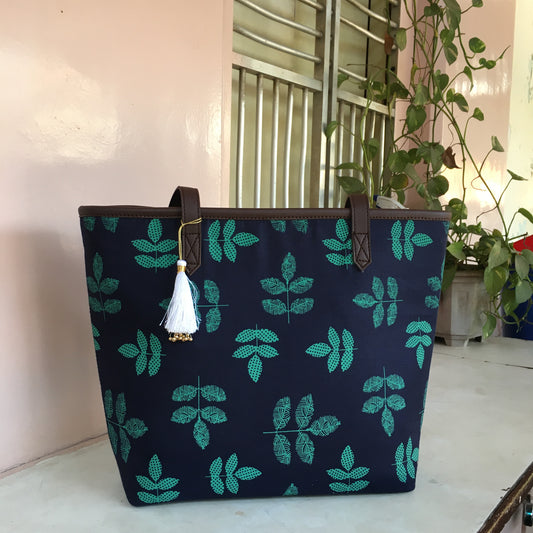 Blue Leaf - Printed Tote Bag