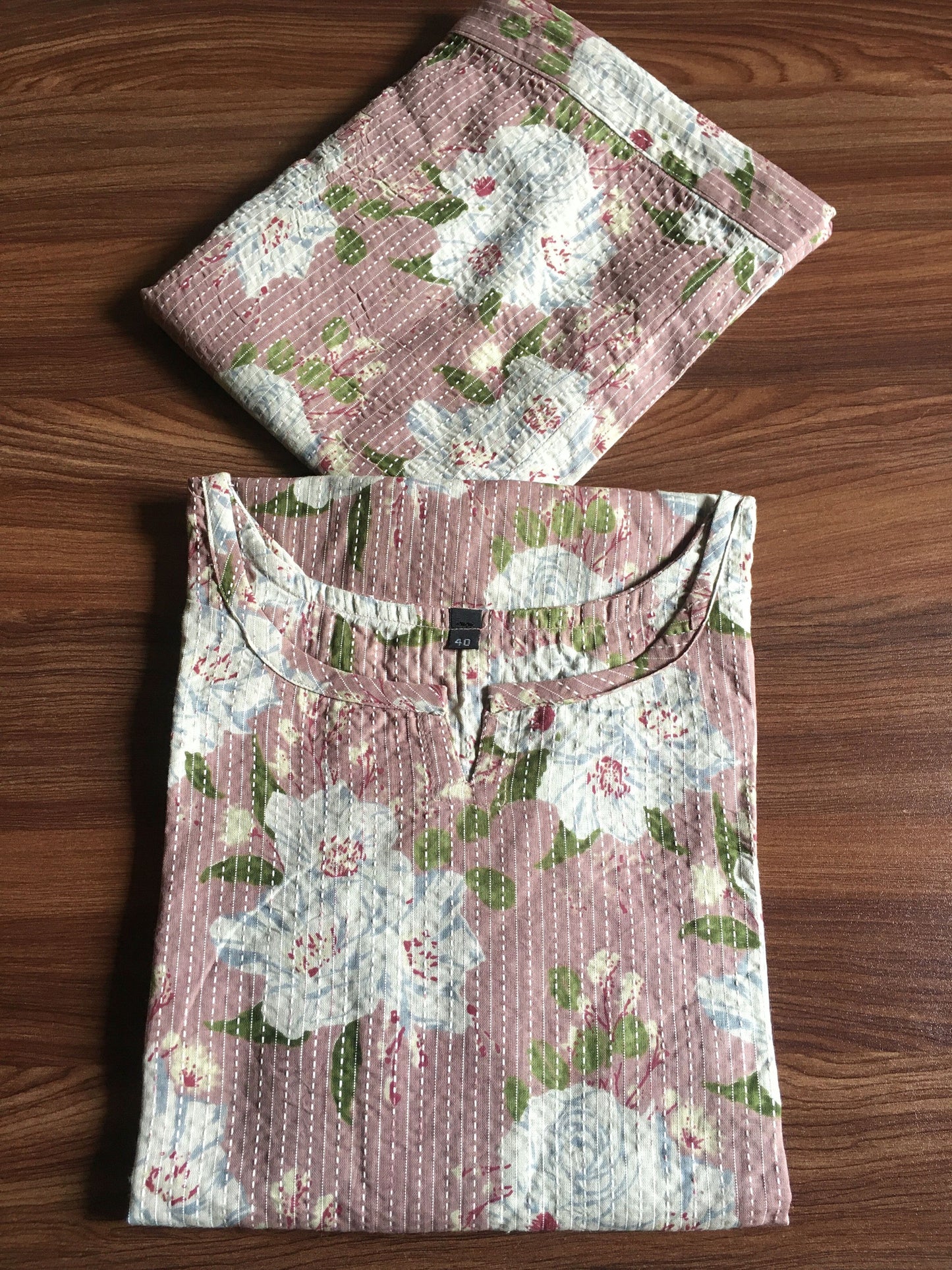 Katha work - Classy Flowers - Peach - Cord Set - Pure Cotton
