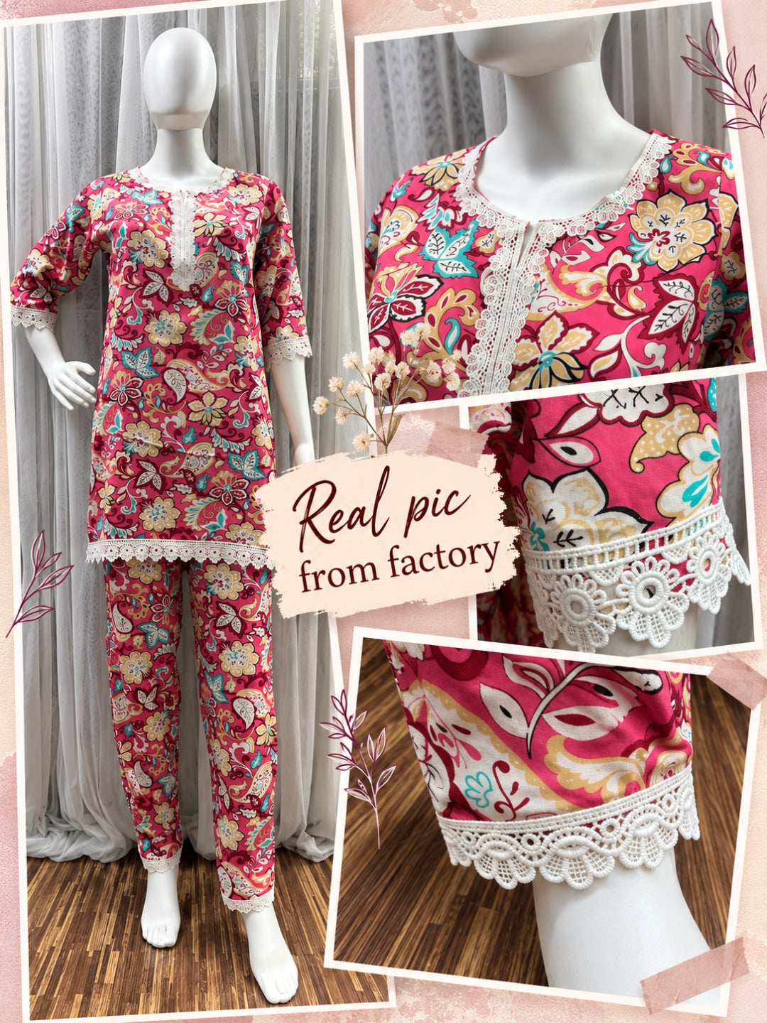 Lace Work - Baby Pink - Cord Set - Soft Rayon