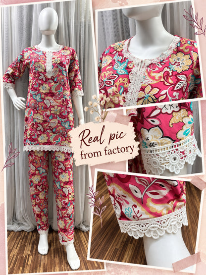 Lace Work - Baby Pink - Cord Set - Soft Rayon