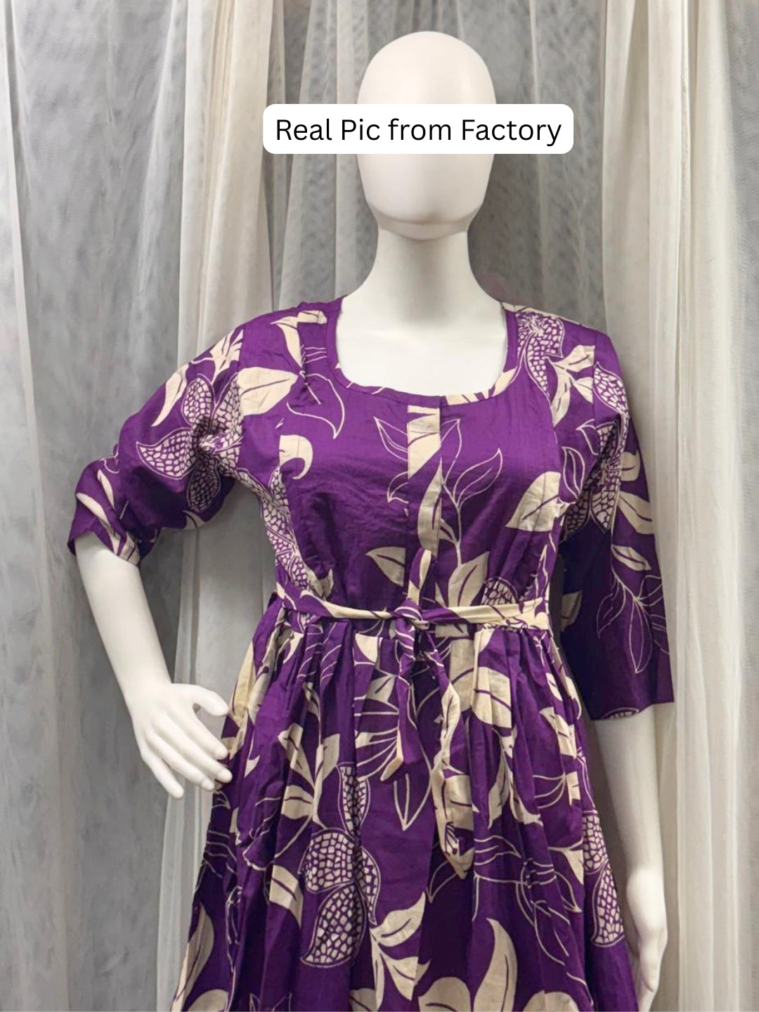 Lily flower Purple - Maternity Kurti with Feeding Zips - Cotton Flex - Thicker Fabric
