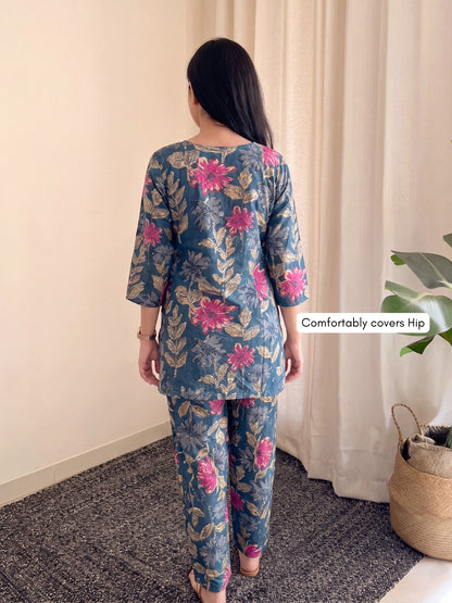 Blue Pink Sunflower - Cord Set - Pure Cotton