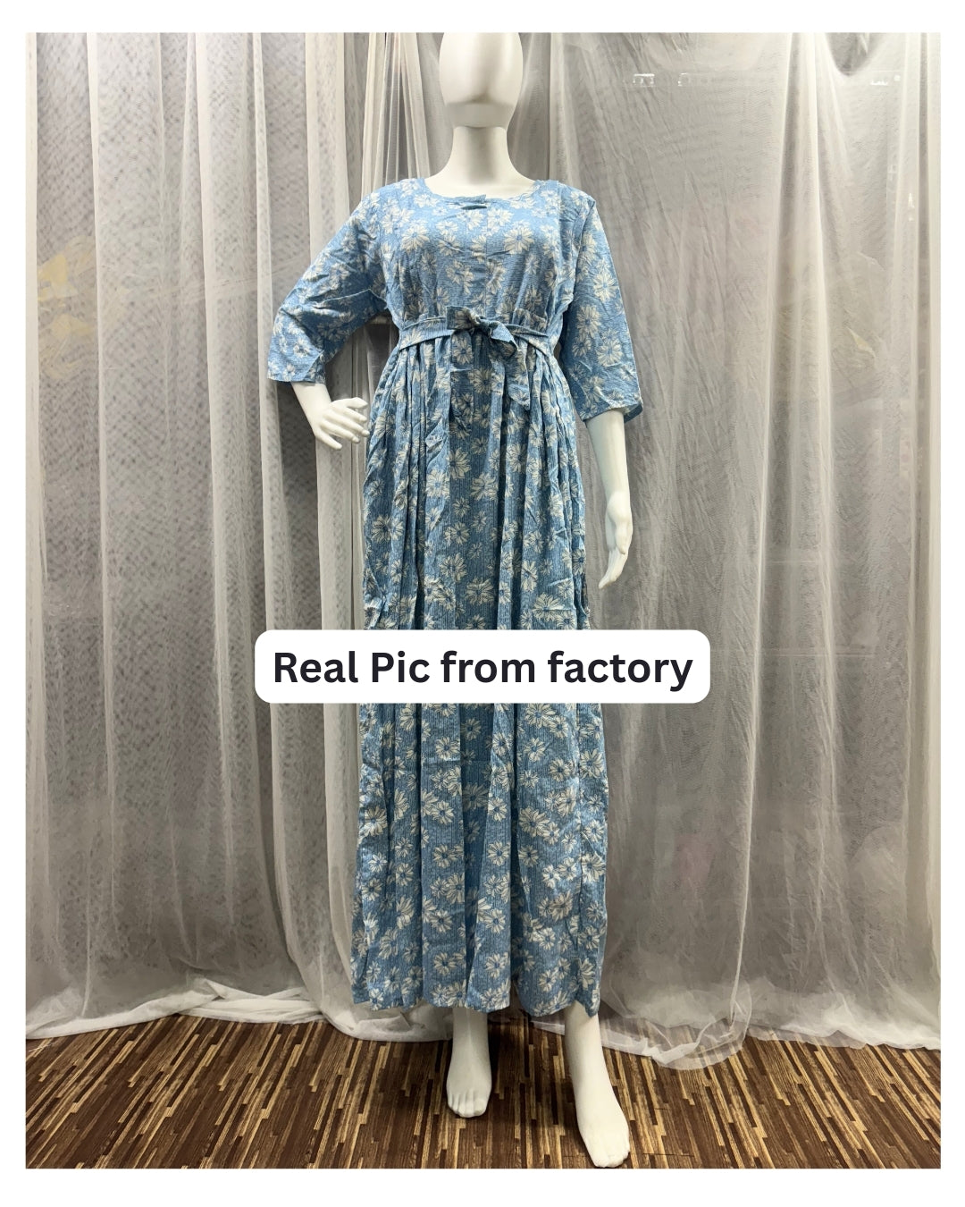 Sky Blue Sunflower - Maternity Kurti with Feeding Zips - Soft Rayon