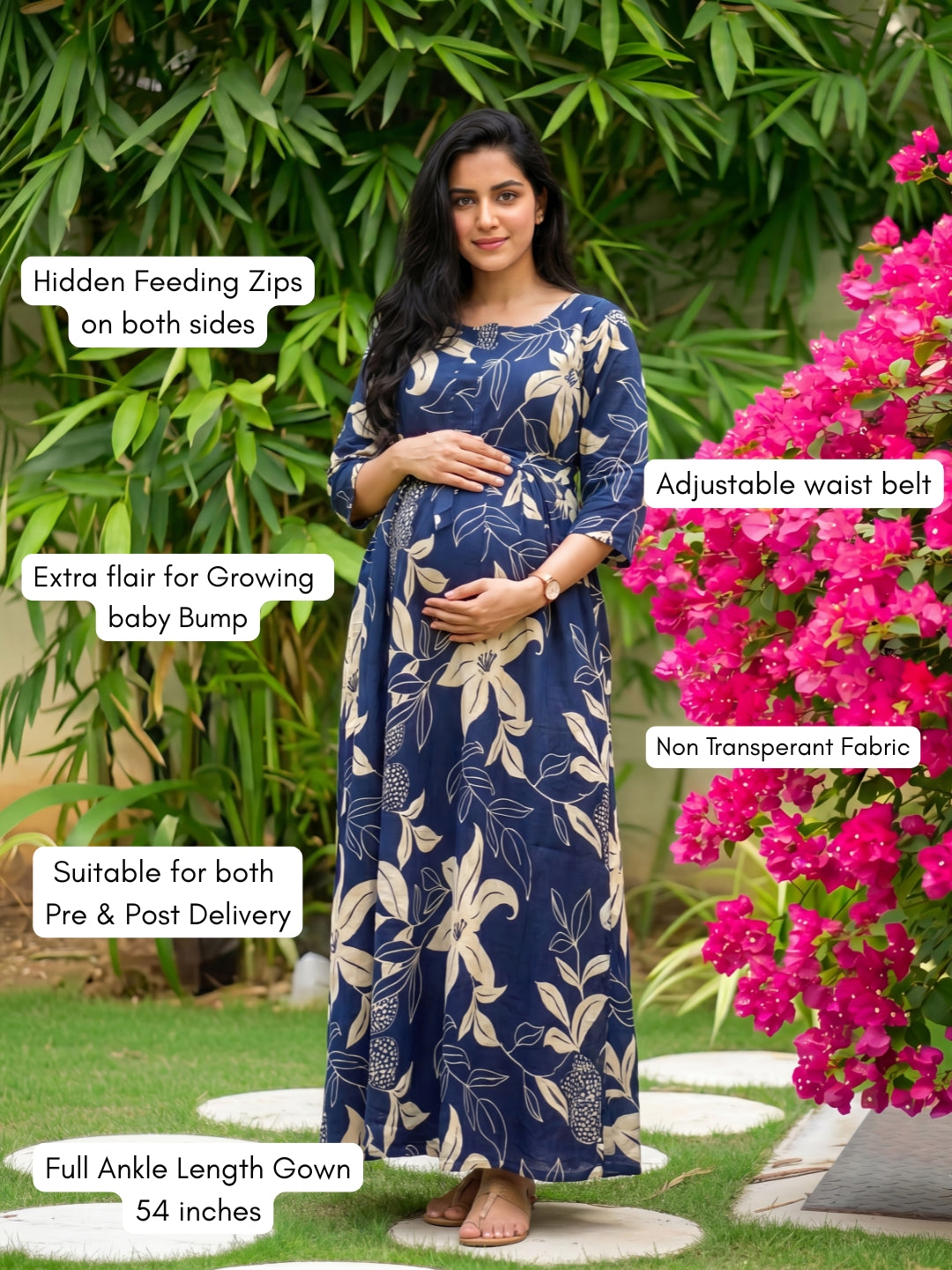 Lily Blue - Maternity Dress with Feeding Zips - Pure Cotton