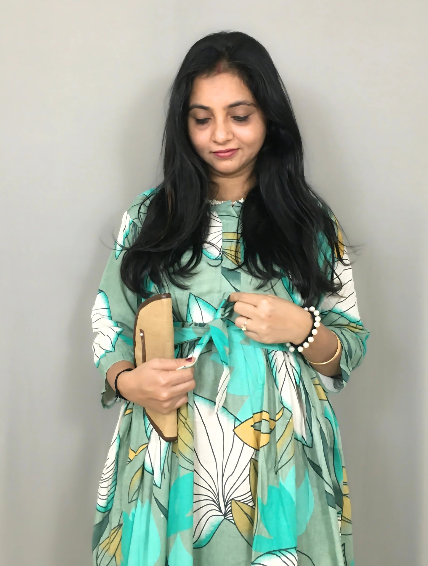 Lotus Sea Green - Maternity Kurti with Feeding Zips - Cotton Flex - Thicker Fabric