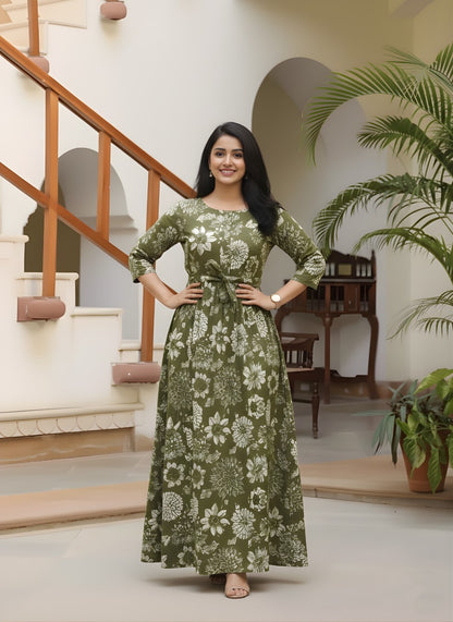 Marigold Green - Maternity Kurti with Feeding Zips - Cotton Flex - Thicker Fabric