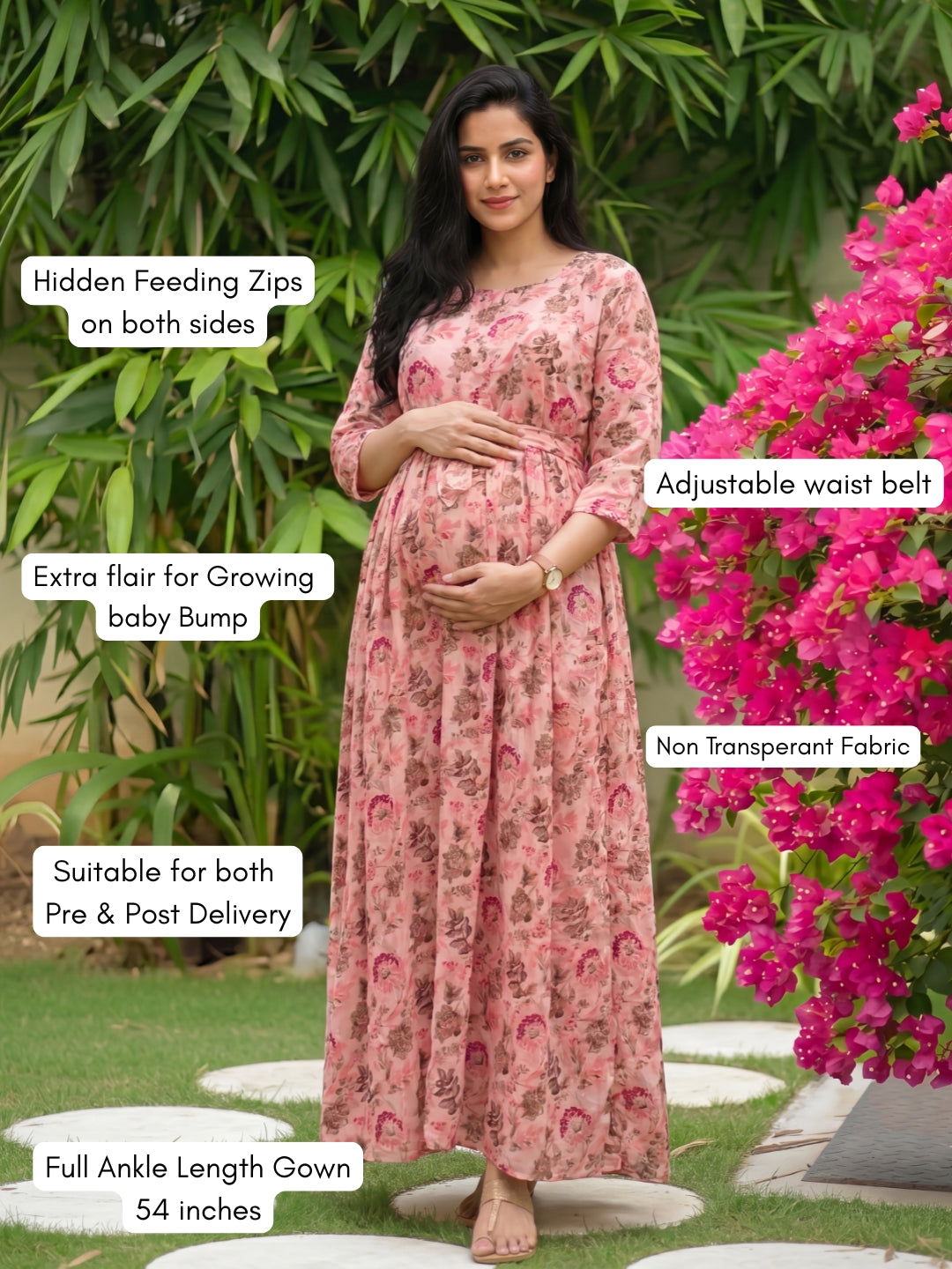 Peach Grey - Maternity Dress with Feeding Zips - Soft Rayon