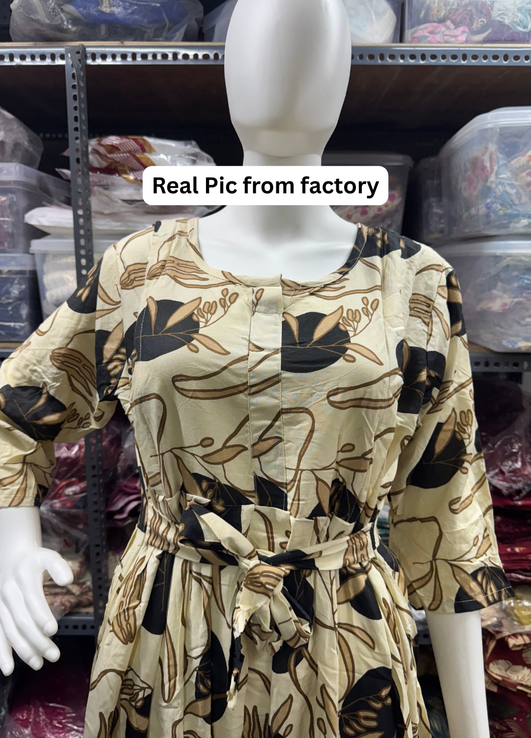 Off White Black Flower - Maternity Kurti with Feeding Zips - Soft Rayon