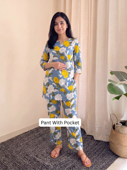 Mix Flower - Sky Blue - Cord Set - Pure Cotton