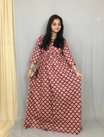 Sunflower - Wine - Maternity Kurti with Feeding Zips - Cotton Flex - Thicker Fabric