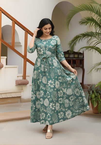 Marigold Sea Blue - Maternity Kurti with Feeding Zips - Cotton Flex - Thicker Fabric