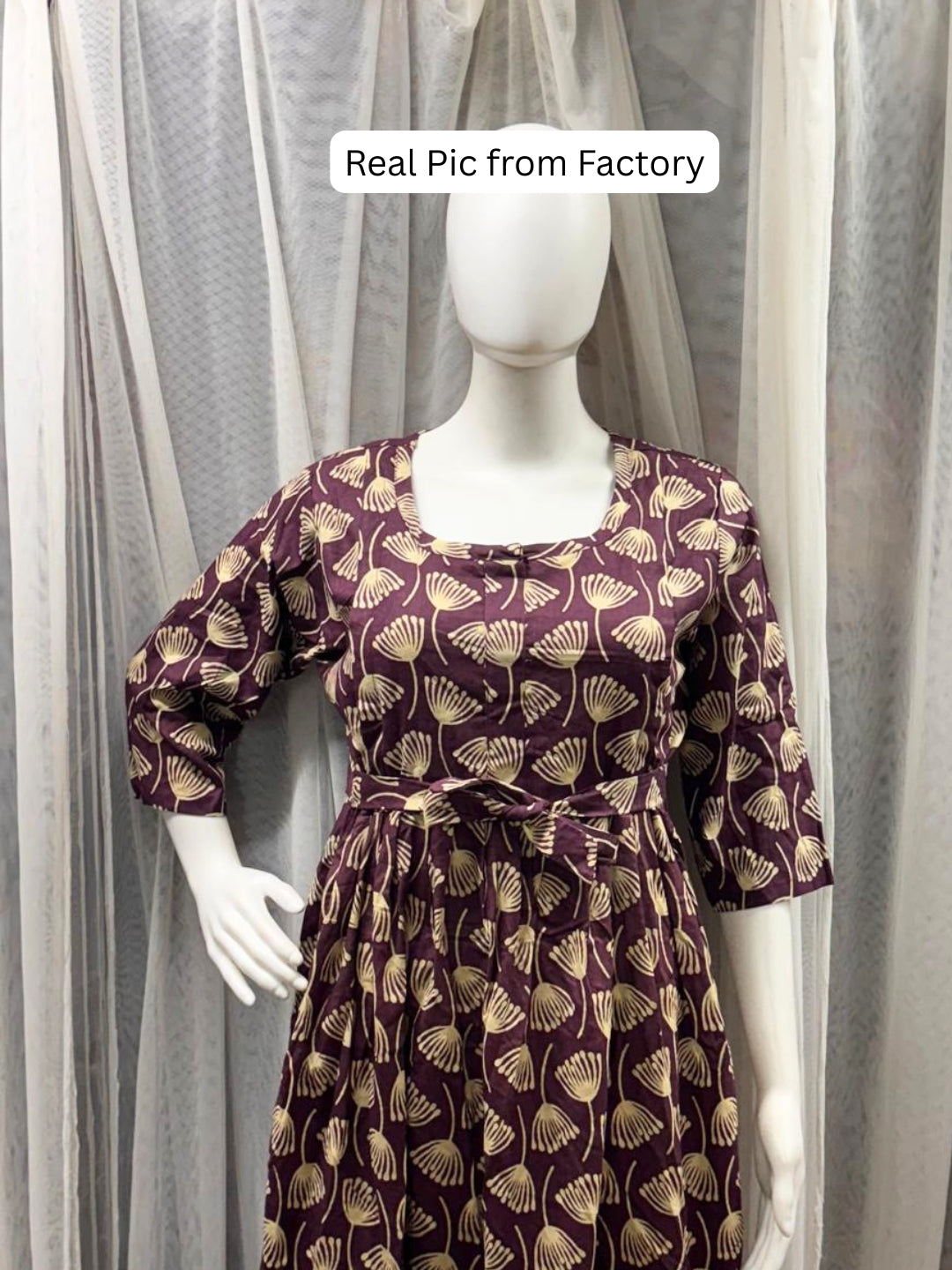 Senna Flower - Purple - Maternity Kurti with Feeding Zips - Cotton Flex - Thicker Fabric