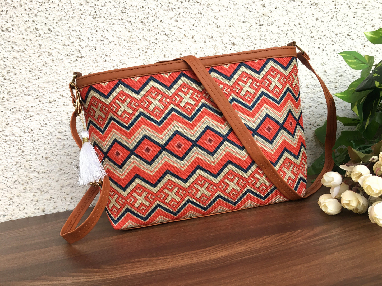 Minsk - 3 zip- Big size - Sling Bag - Red Tribal